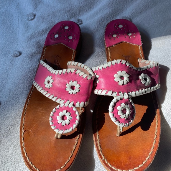 Jack Roger’s Leather Pink and White Women's Sandals - Picture 1 of 5